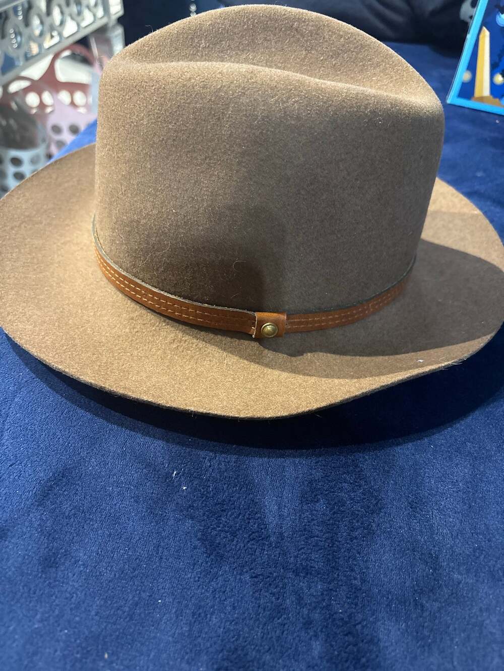 • rag & bone New York 100% Wool Wide Brim Fedora Hat Brown Leather Trim